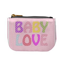 Pink Baby Love Text In Colorful Polka Dots Mini Coin Purses by Simbadda