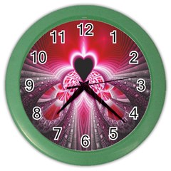 Illuminated Red Hear Red Heart Background With Light Effects Color Wall Clocks by Simbadda