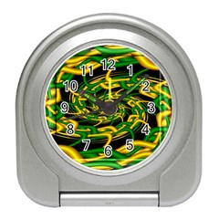 Green Yellow Fractal Vortex In 3d Glass Travel Alarm Clocks by Simbadda