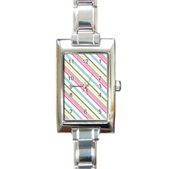 Diagonal Stripes Color Rainbow Pink Green Red Blue Rectangle Italian Charm Watch by Mariart