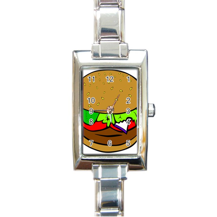 Fast Food Lunch Dinner Hamburger Cheese Vegetables Bread Rectangle Italian Charm Watch