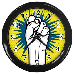 Hand Polka Dot Yellow Blue White Orange Sign Wall Clocks (black) by Mariart