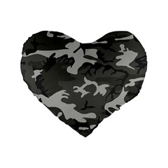 Initial Camouflage Grey Standard 16  Premium Flano Heart Shape Cushions by Mariart