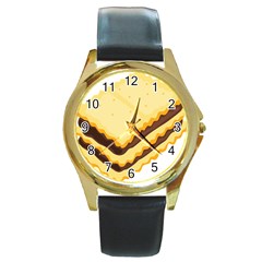 Sandwich Biscuit Chocolate Bread Round Gold Metal Watch by Mariart