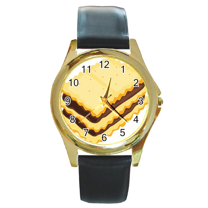 Sandwich Biscuit Chocolate Bread Round Gold Metal Watch