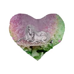 Wonderful Unicorn With Foal On A Mushroom Standard 16  Premium Heart Shape Cushions by FantasyWorld7