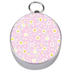 Flower Floral Sunflower Pink Yellow Silver Compasses by Mariart