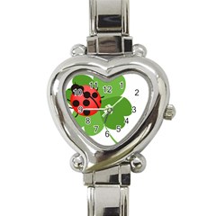 Insect Flower Floral Animals Green Red Heart Italian Charm Watch by Mariart