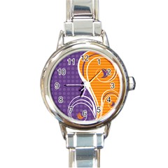 Leaf Polka Dot Purple Orange Round Italian Charm Watch by Mariart