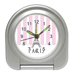 Pink Paris Eiffel Tower Stripes France Travel Alarm Clocks by Mariart