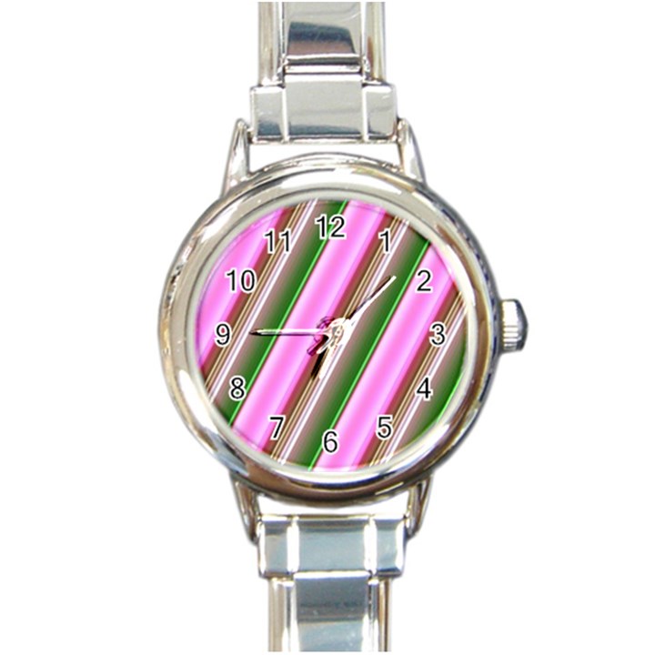 Pink And Green Abstract Pattern Background Round Italian Charm Watch