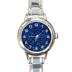 Blue Box Background Pattern Round Italian Charm Watch by Nexatart