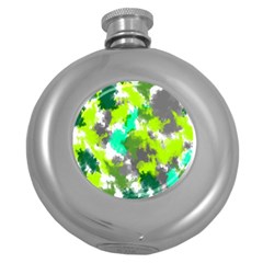 Abstract Watercolor Background Wallpaper Of Watercolor Splashes Green Hues Round Hip Flask (5 Oz) by Nexatart