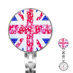 British Flag Abstract British Union Jack Flag In Abstract Design With Flowers Stainless Steel Nurses Watch by Nexatart