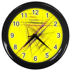 Fractal Color Parallel Lines On Gold Background Wall Clocks (black) by Nexatart