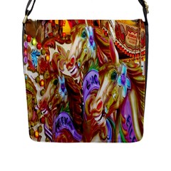 3 Carousel Ride Horses Flap Messenger Bag (l)  by Nexatart