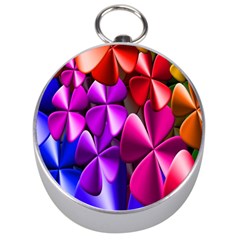 Colorful Flower Floral Rainbow Silver Compasses by Mariart