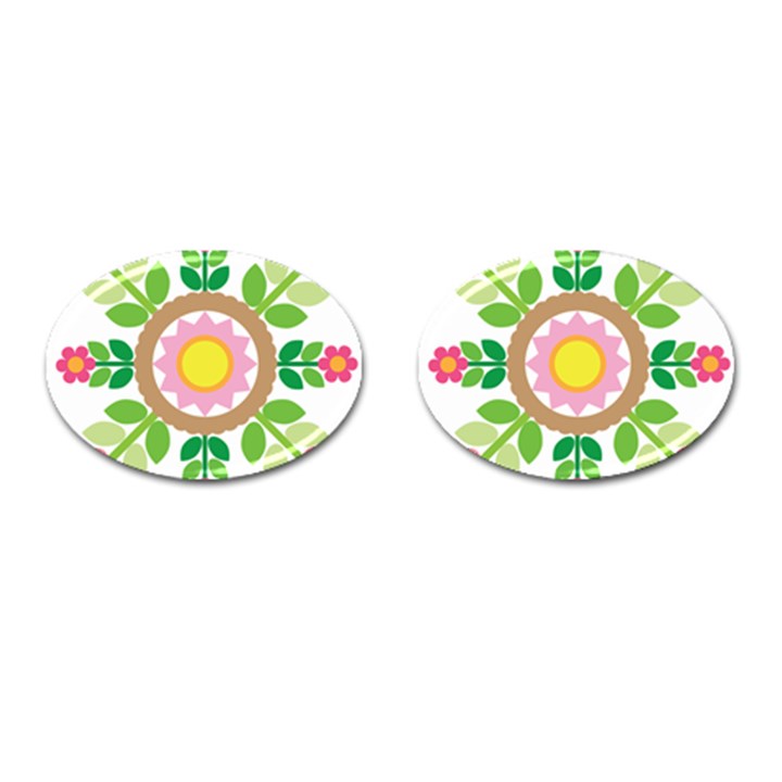 Flower Floral Sunflower Sakura Star Leaf Cufflinks (Oval)