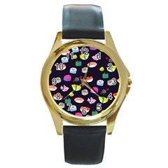 Japanese Food Sushi Fish Round Gold Metal Watch by Mariart