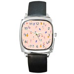 Papaya Apple Cherry Wine Fruit Pink Purple Square Metal Watch Front