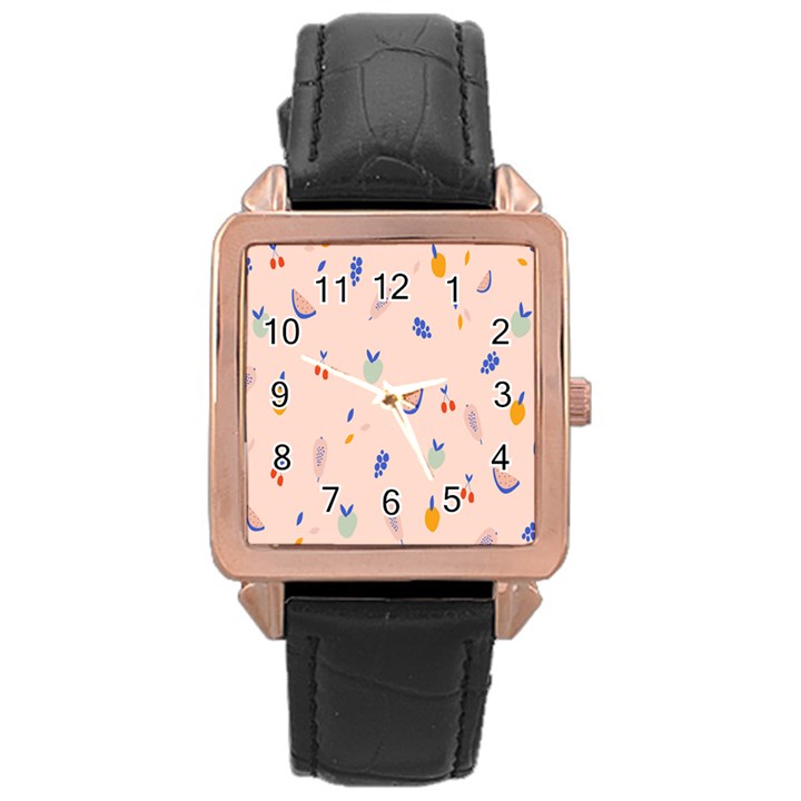 Papaya Apple Cherry Wine Fruit Pink Purple Rose Gold Leather Watch 