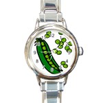 Peas Green Peanute Circle Round Italian Charm Watch Front