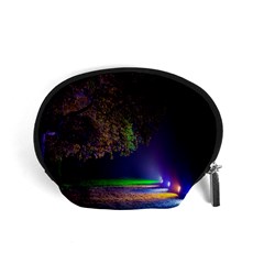 Illuminated Trees At Night Accessory Pouches (small)  by Nexatart