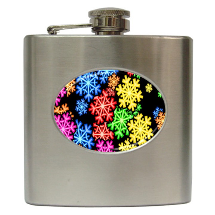 Colourful Snowflake Wallpaper Pattern Hip Flask (6 oz)