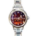 House In Winter Decoration Round Italian Charm Watch Front