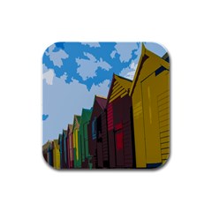 Brightly Colored Dressing Huts Rubber Square Coaster (4 Pack)  by Nexatart