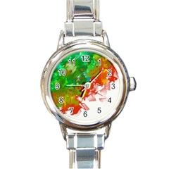 Digitally Painted Messy Paint Background Textur Round Italian Charm Watch by Nexatart