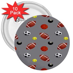 Balltiled Grey Ball Tennis Football Basketball Billiards 3  Buttons (10 Pack)  by Mariart