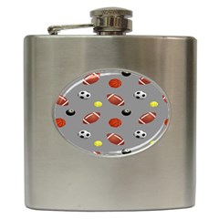 Balltiled Grey Ball Tennis Football Basketball Billiards Hip Flask (6 Oz) by Mariart