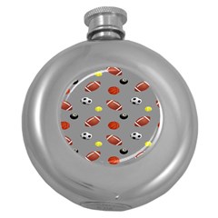 Balltiled Grey Ball Tennis Football Basketball Billiards Round Hip Flask (5 Oz) by Mariart