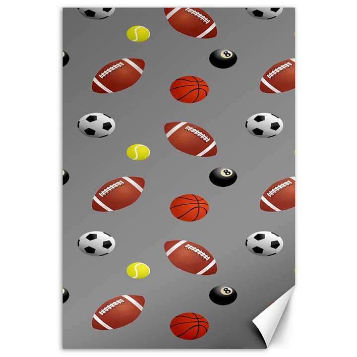 Balltiled Grey Ball Tennis Football Basketball Billiards Canvas 12  x 18  