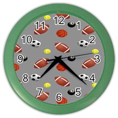 Balltiled Grey Ball Tennis Football Basketball Billiards Color Wall Clocks by Mariart