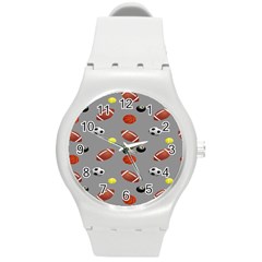 Balltiled Grey Ball Tennis Football Basketball Billiards Round Plastic Sport Watch (m) by Mariart