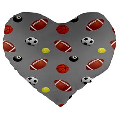 Balltiled Grey Ball Tennis Football Basketball Billiards Large 19  Premium Heart Shape Cushions by Mariart