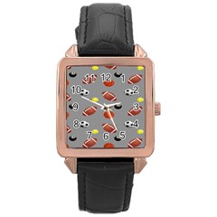 Balltiled Grey Ball Tennis Football Basketball Billiards Rose Gold Leather Watch  by Mariart