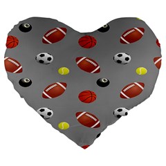 Balltiled Grey Ball Tennis Football Basketball Billiards Large 19  Premium Flano Heart Shape Cushions by Mariart