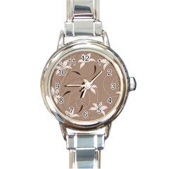 Star Flower Floral Grey Leaf Round Italian Charm Watch by Mariart