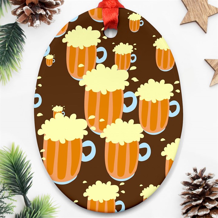 A Fun Cartoon Frothy Beer Tiling Pattern Ornament (Oval)