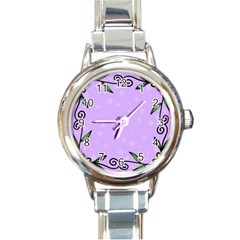 Hand Drawn Doodle Flower Border Round Italian Charm Watch by Nexatart