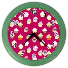 Cupcakes Pattern Color Wall Clocks by Valentinaart