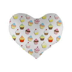 Cupcakes Pattern Standard 16  Premium Heart Shape Cushions by Valentinaart