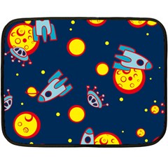 Rocket Ufo Moon Star Space Planet Blue Circle Fleece Blanket (mini) by Mariart