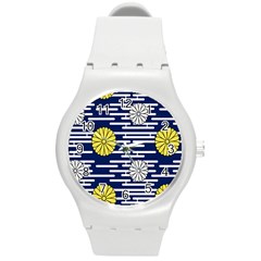 Sunflower Line Blue Yellpw Round Plastic Sport Watch (m) by Mariart