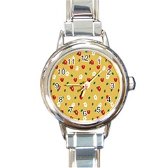 Tulip Sunflower Sakura Flower Floral Red White Leaf Green Round Italian Charm Watch by Mariart