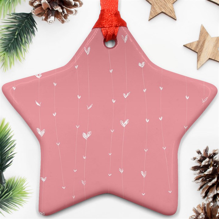 Pink background with white hearts on lines Ornament (Star)