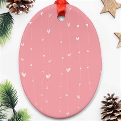 Pink Background With White Hearts On Lines Oval Ornament (two Sides) by TastefulDesigns